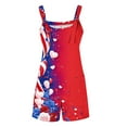 thumbnail image 6 of Women's American Flag Cotton Linen Jumpsuits 2025 Summer Wide Leg Short Romper with Adjustable Straps, Patriotic Casual Vacation Outfits, 6 of 7