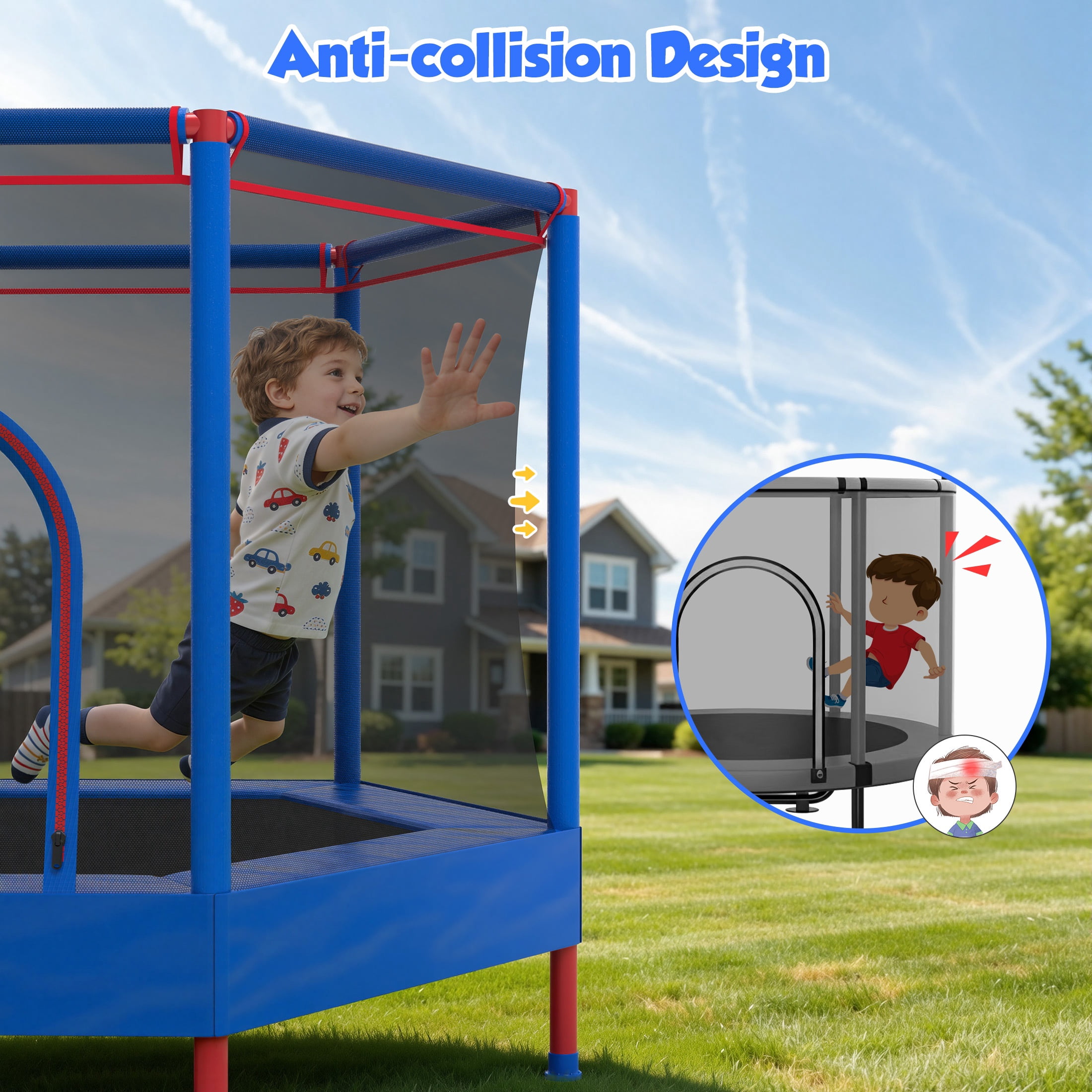 Mini Trampoline for Kids with Safety Enclosure Net, 55" Toddler Trampoline with No-Gap Safe Design, Segmart Recreational Trampolines for Birthday Gifts, Rebounder Trampoline with Ocean Balls