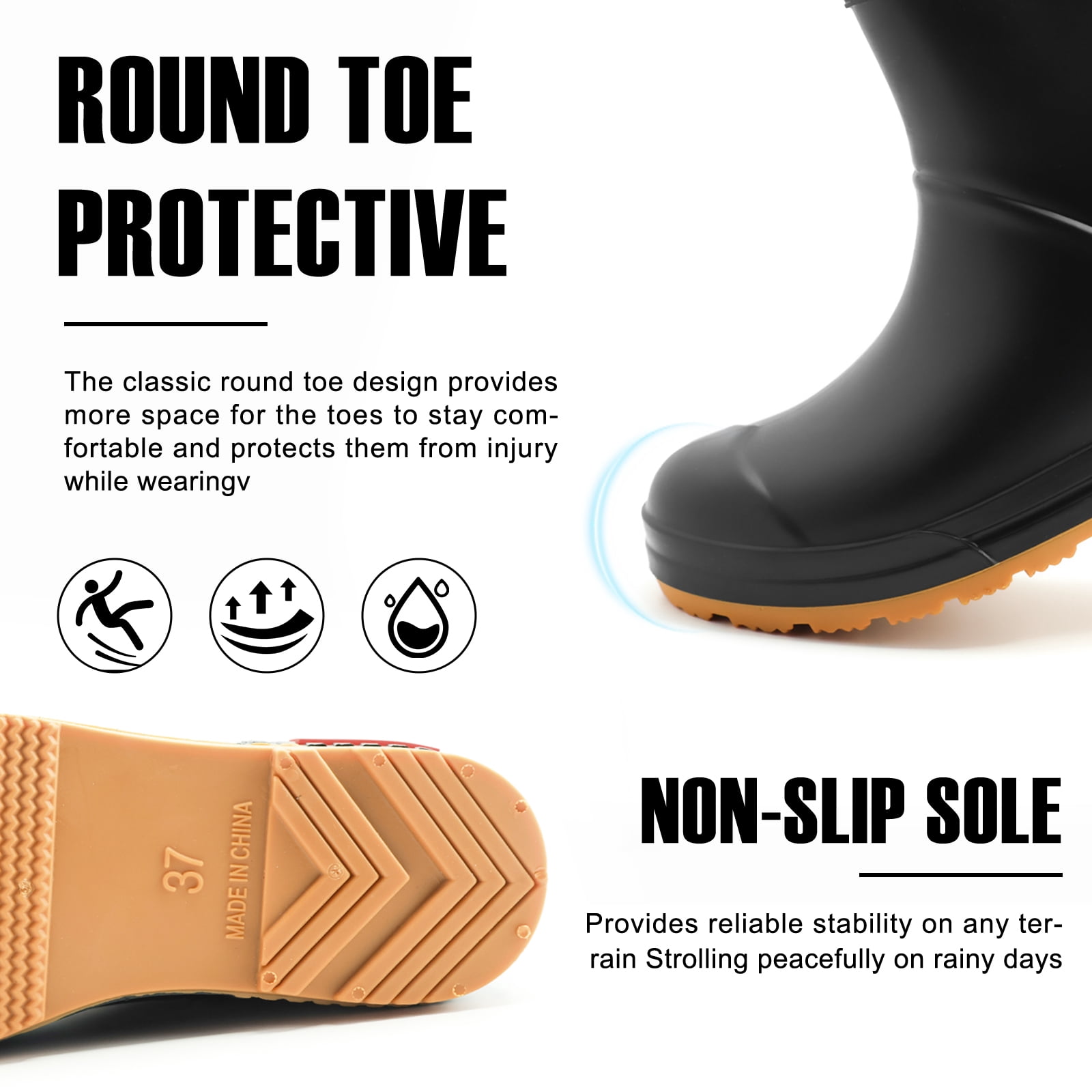 Rain Boots Women and Men Superior Anti-Slip Waterproof Rubber Boots Casual Chealsea Classic Ankle Boots Durable Rain Shoes Mud Rubber Booties for Work PVC Garden Shoes for Sailing Fishing and Camping