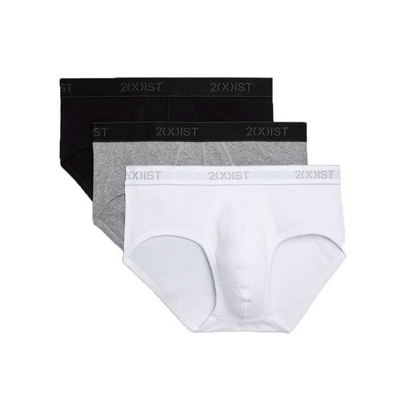 2(X)IST mens Essential Cotton Contour Pouch Brief 3-Pack,White/Black/Grey Heather,Large