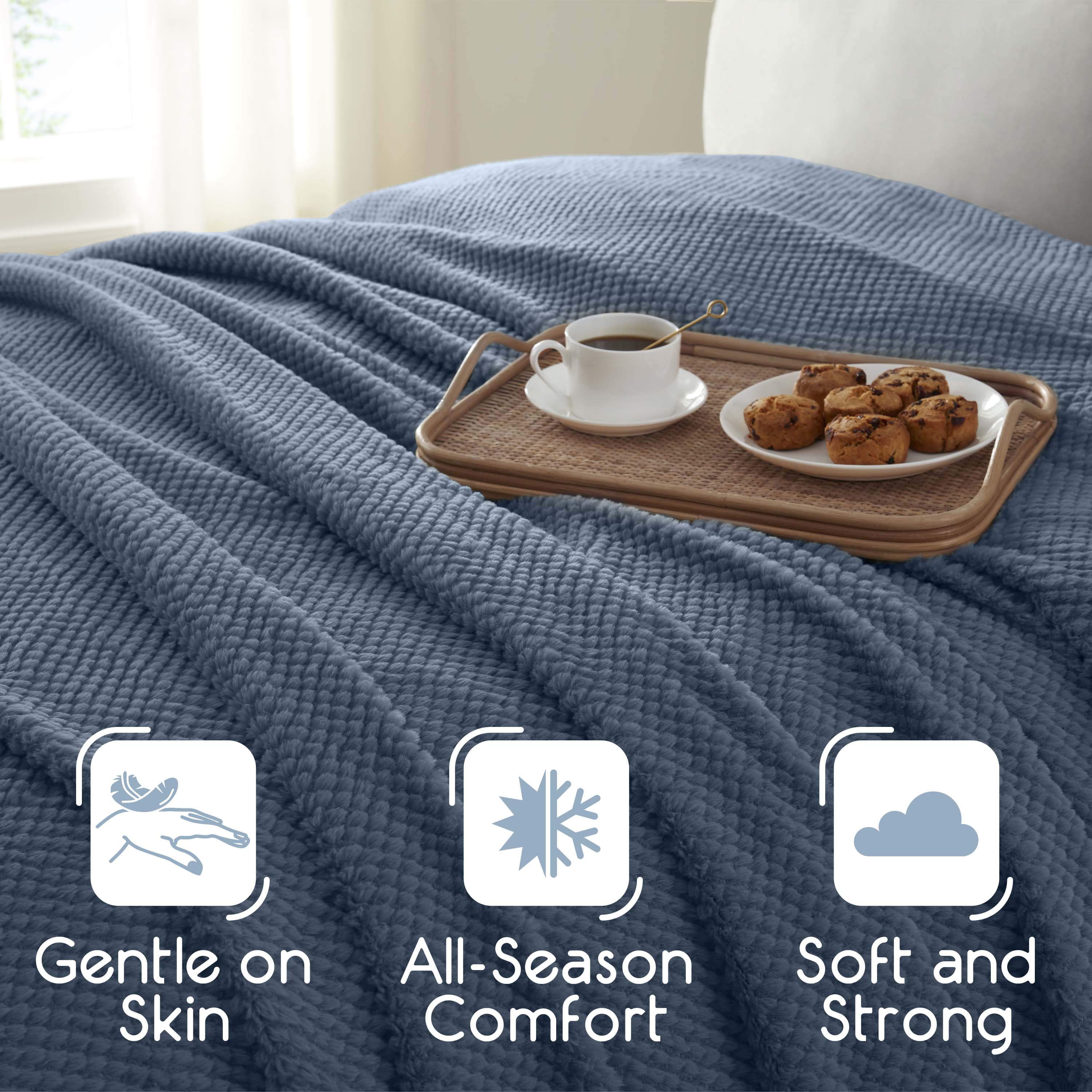 Vellux King Plush Texture Blanket | Ultra Soft Lightweight All-Season Throw | Denim