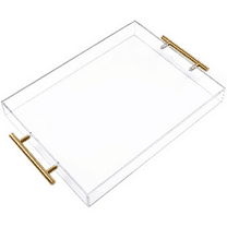 12"x16" Clear Acrylic Serving Tray with Golden Handles, Huge Capacity Sturdy Acrylic Tray for Coffee, Juice, Kitchen and Desk Organizer, Storage Tray (12"x16")