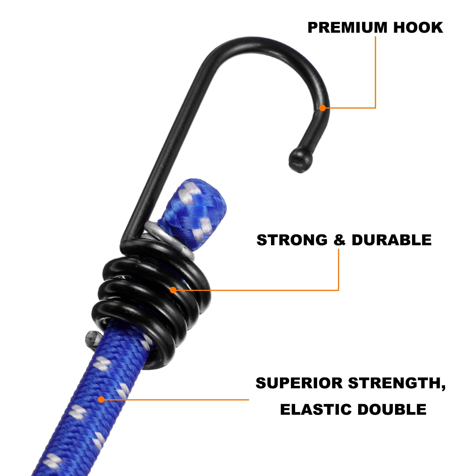 Uxcell 6Pcs Bungee Cord with Hooks 60" Rubber Bungee Cords for Outdoor Camping Straps, Blue