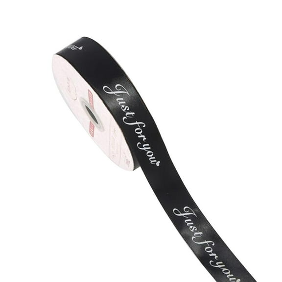 GOOHOCHY 5 Yard JUST FOR YOU Silk Ribbon Bow DIY Materials Grosgrain Ribbon Rib Tape Decorative Craft Accessories (Black)