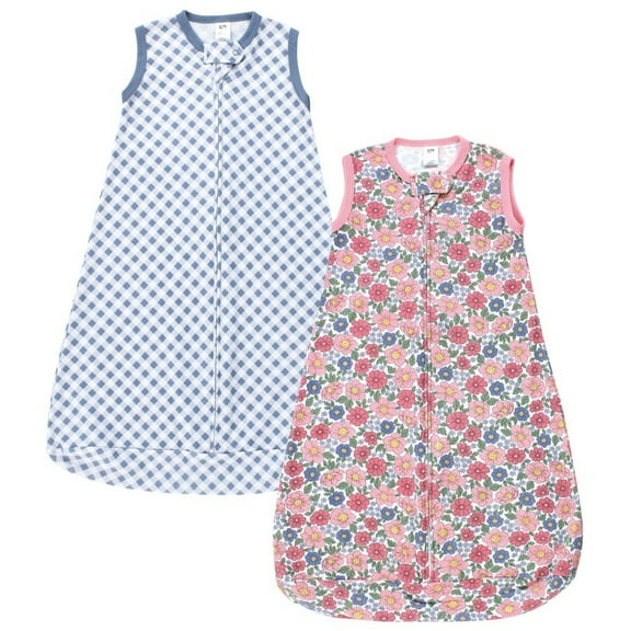 Hudson Baby Infant Girl Cotton Sleeveless Wearable Sleeping Bag, Sack, Blanket, Pink Blue Pretty Floral, 0-3 Months