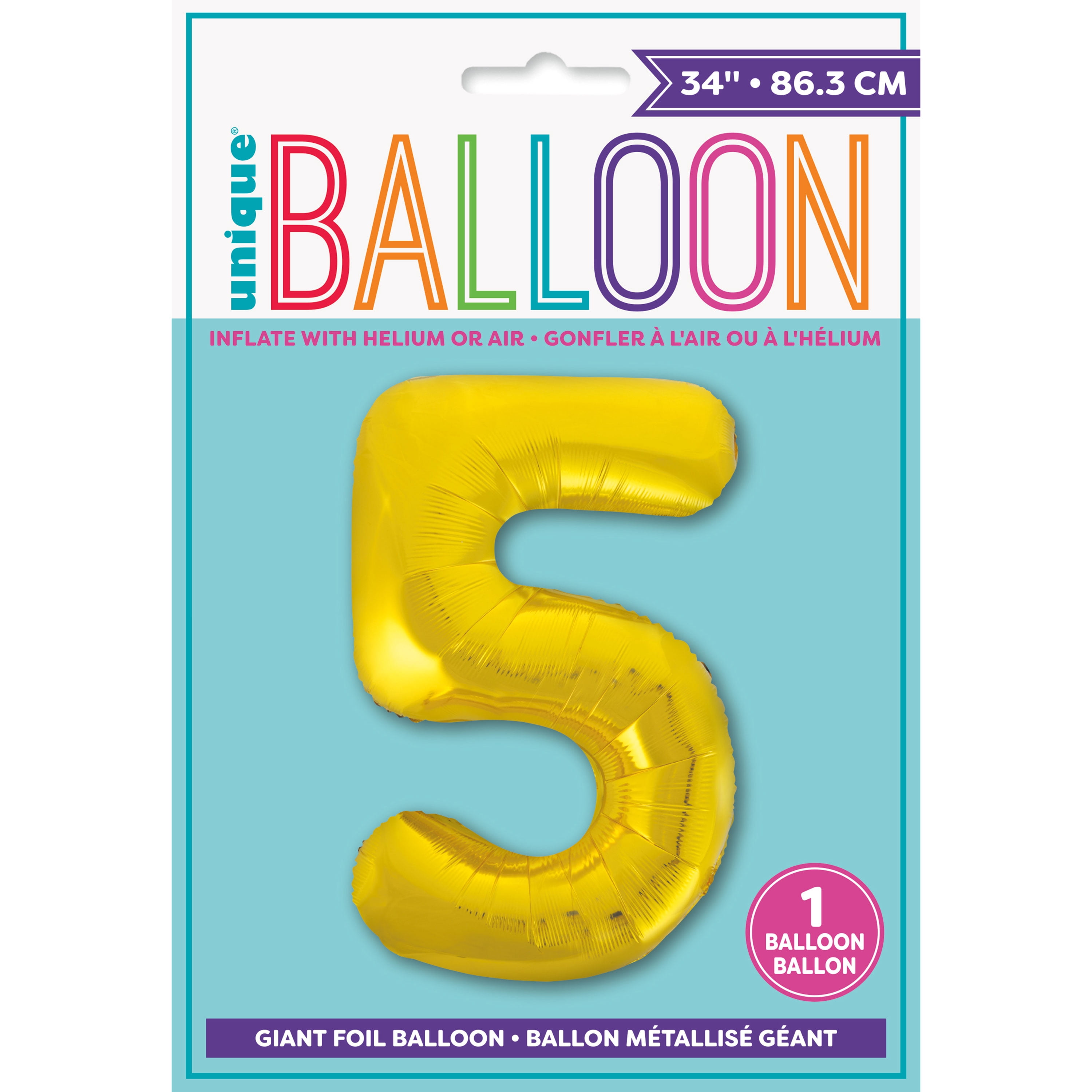 Number 5 Balloon – Folienballon Zahl 5, Ca. 58x86 Cm, Bunt, Mit Helium Oder Luft Füllbar, Wiederverwendbar