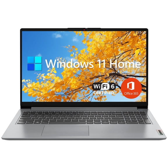 Lenovo IdeaPad 1 Student Laptop, 15.6" FHD Display, Intel Dual Core Processor, 8GB RAM, 128GB SSD   128GB eMMC, Wi-Fi 6, Webcam, Bluetooth, 1 Year Office 365, Windows 11 Home, Grey