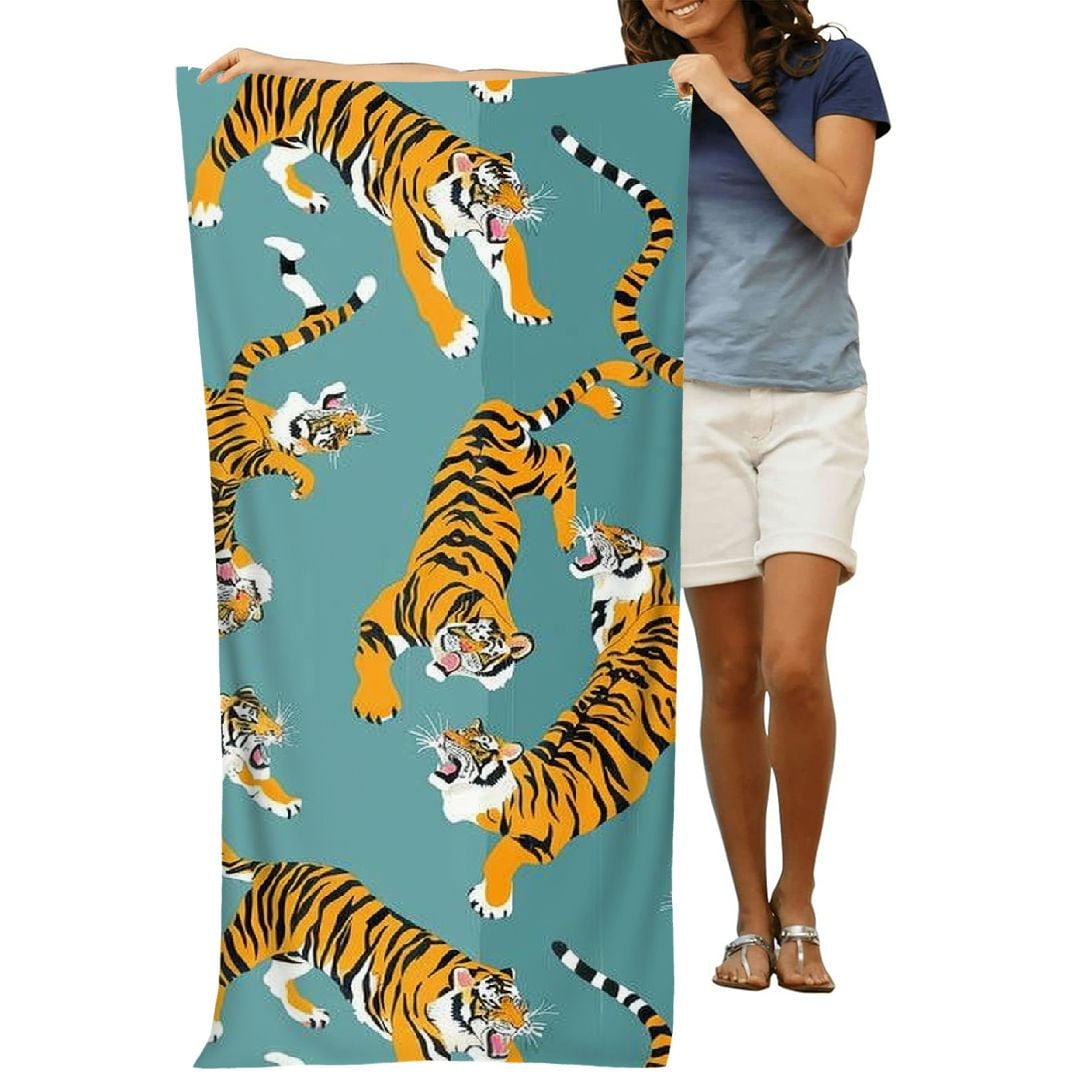 PHYHOO Cute Cartoon Tiger Beach Towel,Sand Free Microfiber Beach Blanket, Quick Dry Absorbent Bath Towels for Swimming Pool, Camping, Picnic, Yoga Gym Sports 30x60in