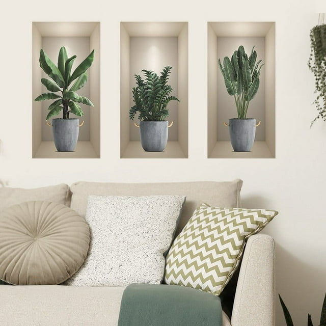 Pegatinas de plantas en macetas para pared, decoración del hogar, sala de estar, dormitorio, embellecimiento, pegatinas para el hogar, pegatinas de pared brillantes, decoración del hogar,