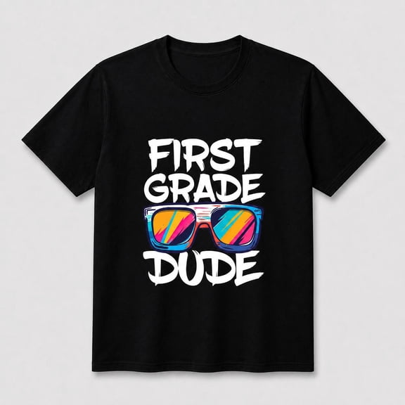 MAWOTEA 1ST-6TH Grade Dude Shirt for Kids,Back to School Graphic T-shirt, Colorful Sunglasses Short Sleeve 100% Cotton Tee for Boys and Girls, Size 3-13Years