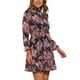 thumbnail image 4 of Vestido Mini Casual de Chifón con Cuello Fruncido y Volantes para Mujeres Chic Floral de Manga Larga en Negro y Rosa Talla M, 4 of 6