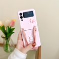 thumbnail image 1 of Cute Bear Phone Case Compatible With Samsung Galaxy Z Flip 3, Lovely Solid Color Hand Rope Strap Cover, 1 of 5