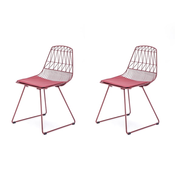Modern Geometric Back Metal Dining Chair, Upholstered Faux Leather Padded Seat Accent Chair with Anti-Scratch Floor Pads, Indoor Outdoor Bistro Chair for Kitchen Cafe Patio Balcony
