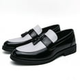 thumbnail image 4 of Men's Oxfords Dress Shoes 2025 Black White Color Blocking Fashion Casual Leather Slip on Penny Loafers, 4 of 9