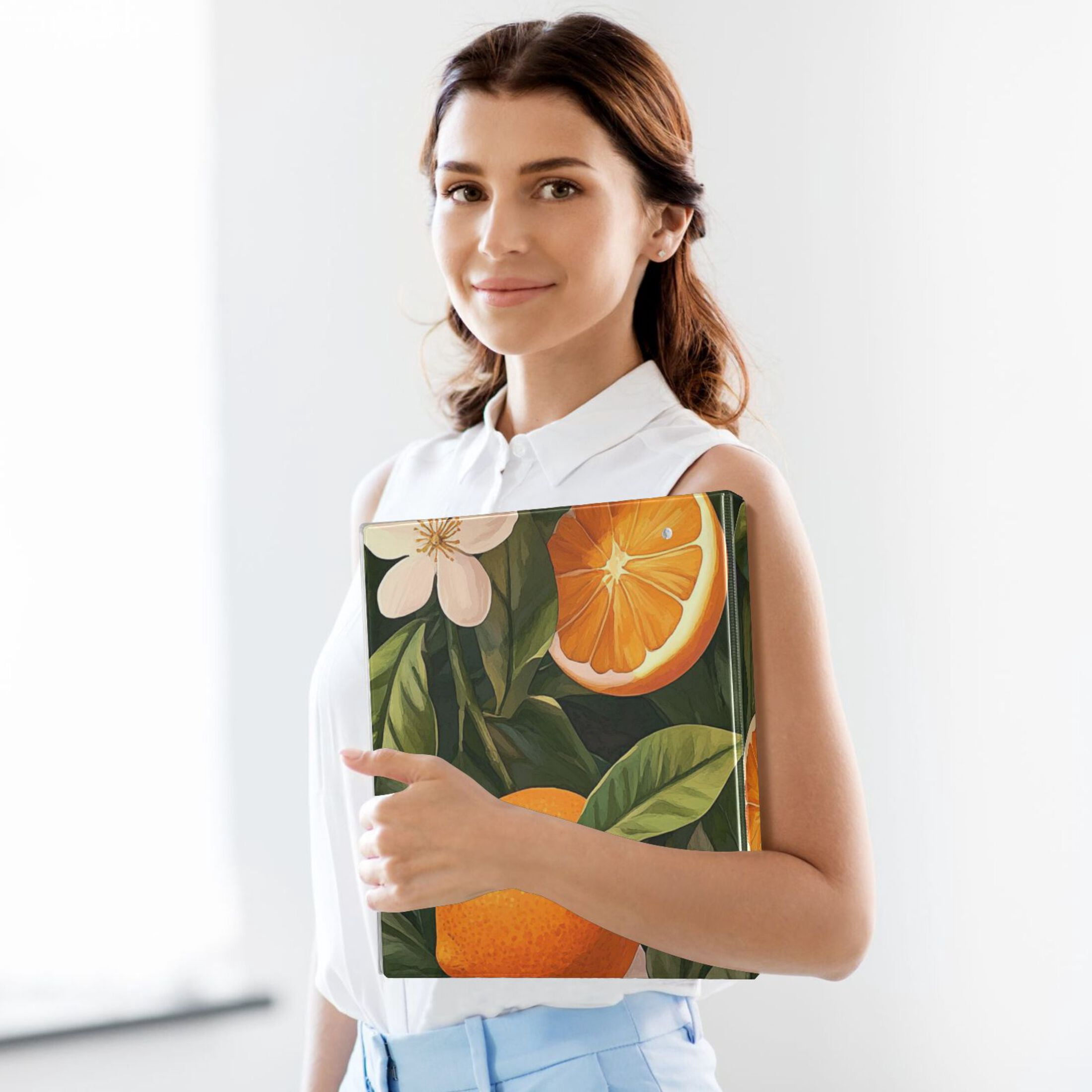 Orange Blossoms Leaves 3 Ring Binders 1.5 inch Hardcover File Folders with Interior Pockets A4 Size Organizer for School Office Hospital