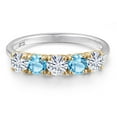 thumbnail image 3 of Gem Stone King 925 Silver and 10K Yellow Gold White Moissanite and Swiss Blue Topaz Wedding-Bands Ring for Women | 1.40 Cttw | Round 4MM | Gemstone Birthstone | Size 7, 3 of 7
