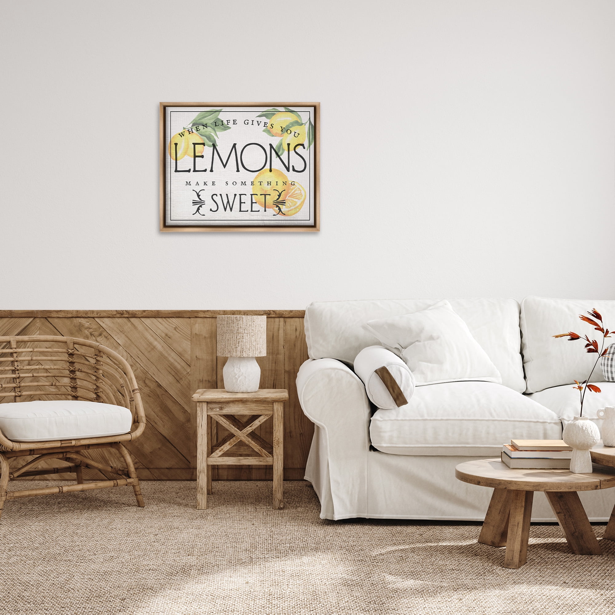 Stupell Industries Bold Vintage Life Gives Lemons Food & Beverage Painting Brown Floater Framed Canvas Art Print Wall Art, 31 x 25