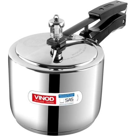 Vinod Stainless Steel Inner Lid Pressure Cooker with Sandwich Base Induction and Gas Compatible 118.5 oz ISI & CE Certified 2-Year