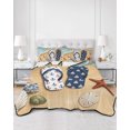 thumbnail image 2 of Quilt King Size Bedding Set, Blue Beige Seaside Reversible Summer Quilt 3 Pieces, Coastal Waves Starfish Summer Beach Nautical Lightweight Bedspreads Coverlets with 2 Pillow Shams for All Seasons, 2 of 5
