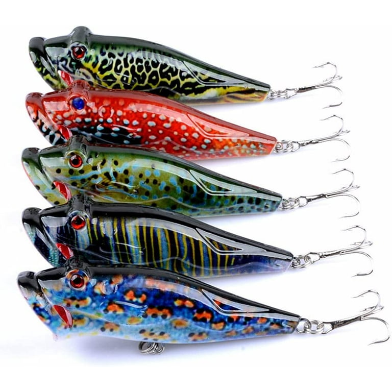 5 Pcs Hard Popper Lures with Color Drawing Coating, Hard Crankbait Lures  Set, as Hard SwimbaitforSalmon Trout Walleye Bass Redfish in Freshwater  Saltwater-21 