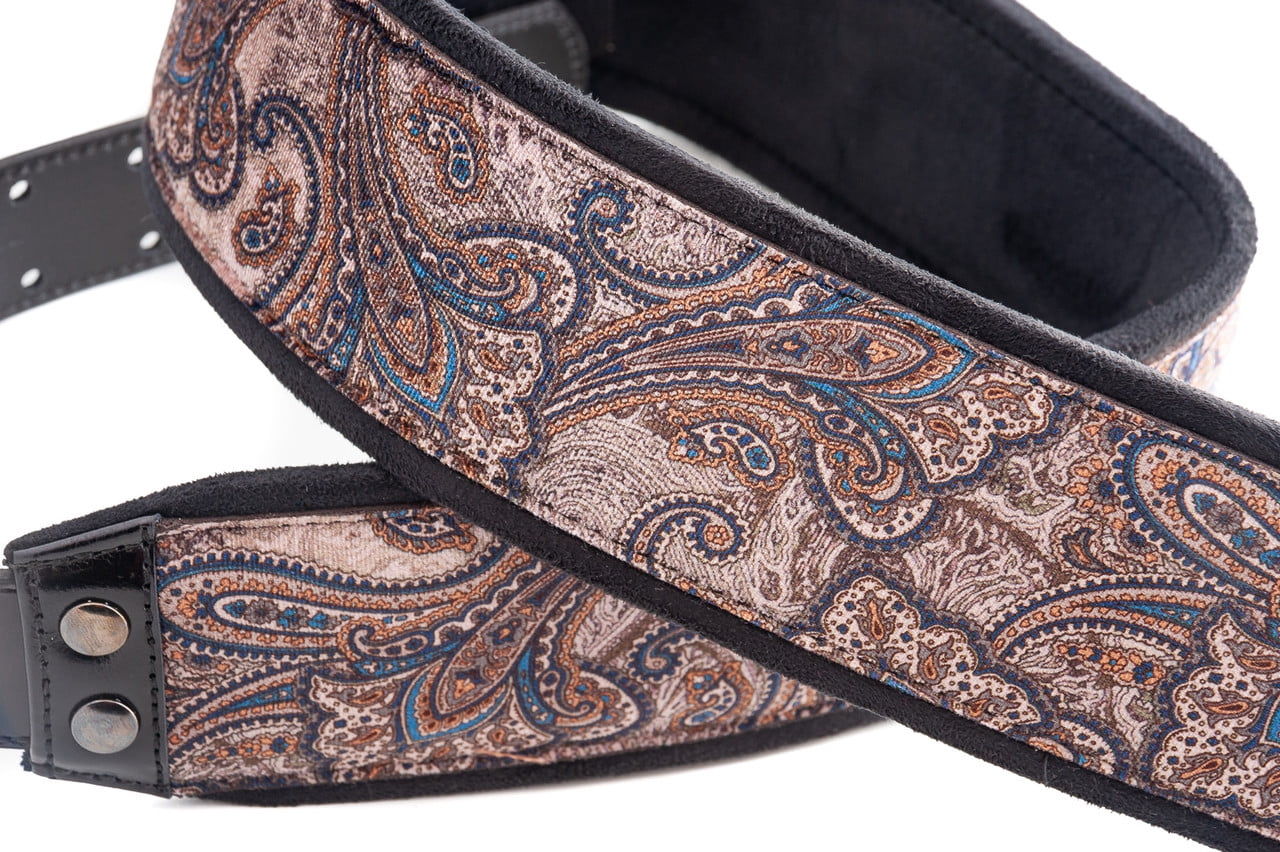 RightOn! Straps Paisley Velvet-70 Wide Genuine Leather Guitar Strap BROWN