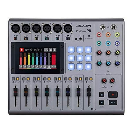 Zoom PodTrak P8 Podcast Recorder, 6 Microphone Inputs, 6 Headphone Outputs, Phone Input, Sound Pads, Onboard Editing, Record to SD card, USB Audio Interface, Battery Powered