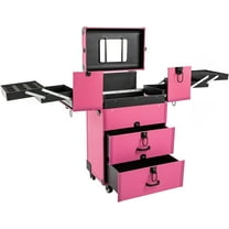 Rolling Makeup Case Salon Barber Case Professional Cosmetic Trolley Large Storage With Keys Universal Wheels Make Up Cosmetic Orgainzer Zinc Alloy Makeup Travel Organizer Cosmetic Case (Rose)