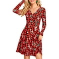thumbnail image 3 of hirigin Women Christmas Flare Dress Elegant Long Sleeve V Neck Printed Short Swing Dress A-Line Cocktail Holiday Party Dress, 3 of 7