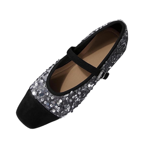 HomeDM Womens Flats Mary Jane Closed Square Toe Buckle Strap Slip On Ballet Flats Dress Shoes for Walking Wedding Work, Silver Size 6.5