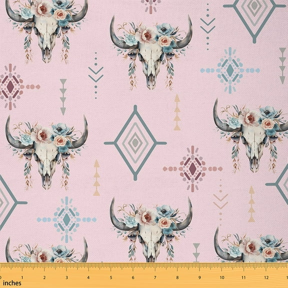 Castle Fairy Hippie Aztec Fabric by the Yard 1 Yard,Bull Skull Home Decor Fabric by the Yard,Western Theme Room Decor Fabric by the Yard,Super Cozy Floral Room Decor
