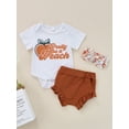 thumbnail image 2 of Liacowi 3Pcs Infant Baby Girls Summer Outfits Letter Print Short Sleeve Romper Shorts Headband Clothes Set, 2 of 9