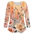 thumbnail image 7 of HOMBOM Womens Long Sleeve T-Shirts Pink Relaxed Fit Casual Floral Tops V-Neck for Women Graphic, 7 of 7
