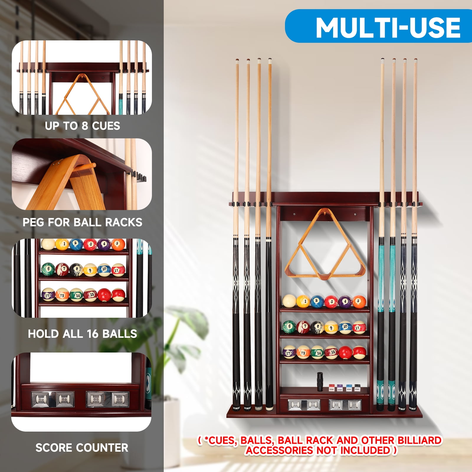 GSE Games & Sports Expert 10 Billiard Wall Mounted Pool Cue Rack & Dart  Board Cabinet Combination for Cue Rack and Dartboard Cabinet Only with Dart  Scoreboard