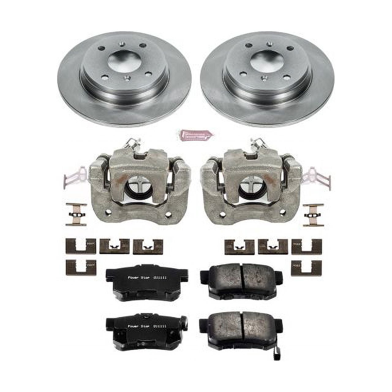 PowerStop Rear Stock Replacement Brake Pad and Rotor Kit with Calipers Fits: HONDA Select Models KCOE407