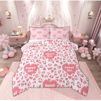 Manfei Kawaii Sweet Girl Bedding Comforter Set for Teen, Pink Cheetah Print Twin Comforter Sets, Modern Fashion Reversible Bedding Set, Breathable Home Decor, 2pcs