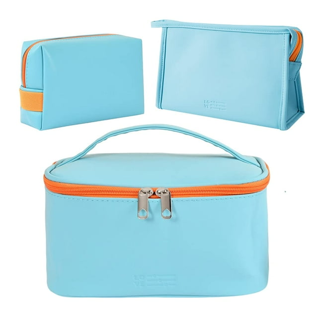 Bolsa de cosméticos Juego de 3 bolsas de maquillaje para bolso bolsa de viaje belleza cremallera organizador bolsa regalos para mujeres, cuero PU lavable impermeable