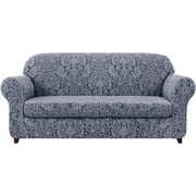 Subrtex Stretch 2-Piece Jacquard Damask Loveseat Slipcover, Grayish Blue