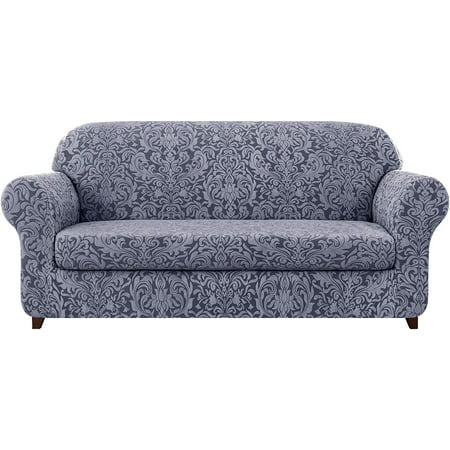 Subrtex Stretch 2-Piece Jacquard Damask Sofa Slipcover, Grayish Blue