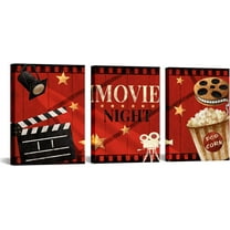Home Theater Wall Decor Movie Night Sign Canvas Wall Art Prints Movie Film Reels Popcorn Lamplight Painting Print Media Room Home Cinema Wall Decor Framed 12"x16"x3 Pieces