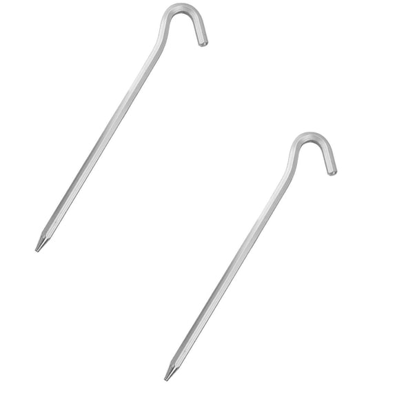 Metal Tent Stakes, Hooked Tent Pegs, Hexagon Rod Ground Nail Spike, Heavy Duty & Rust Resistant, Easy Install Outdoor Stakes for Camping Tent, Tarp, Canopy, Garden Fence Edging Use,Silver,2Pcs