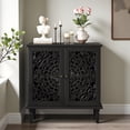 thumbnail image 2 of GZXS Hollow-Carved Console Cabinet with Floral Pattern, 2-Door Accent Chest with Sturdy Wood Legs, Vintage Decorative Cabinet for Hallway & Living Room (Black), 2 of 8