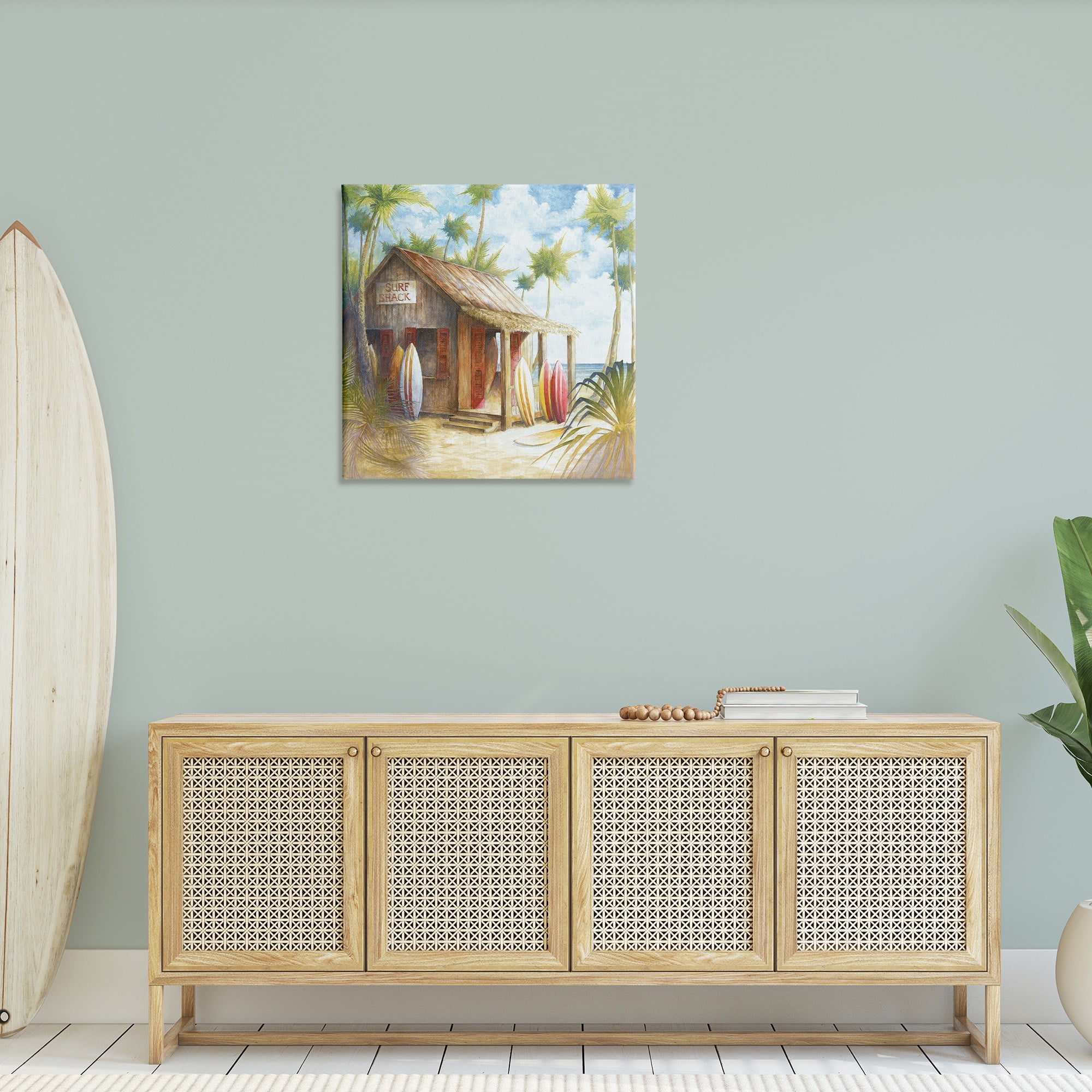 Stupell Industries Summer Surf Shack Landscape Painting Gallery Wrapped Canvas Art Print Wall Art, 30 x 30