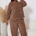 thumbnail image 5 of hxobax Womens Plus Size Pajamas Sets 2 Piece Loungewear Texture Fleece Soft Sleepwear Long Sleeve Pullover Hooded Shirts and Elastic Waist Pants Pjs Pj Sets Warm Plush Nightwear,#02_Brown,5X-Large, 5 of 6