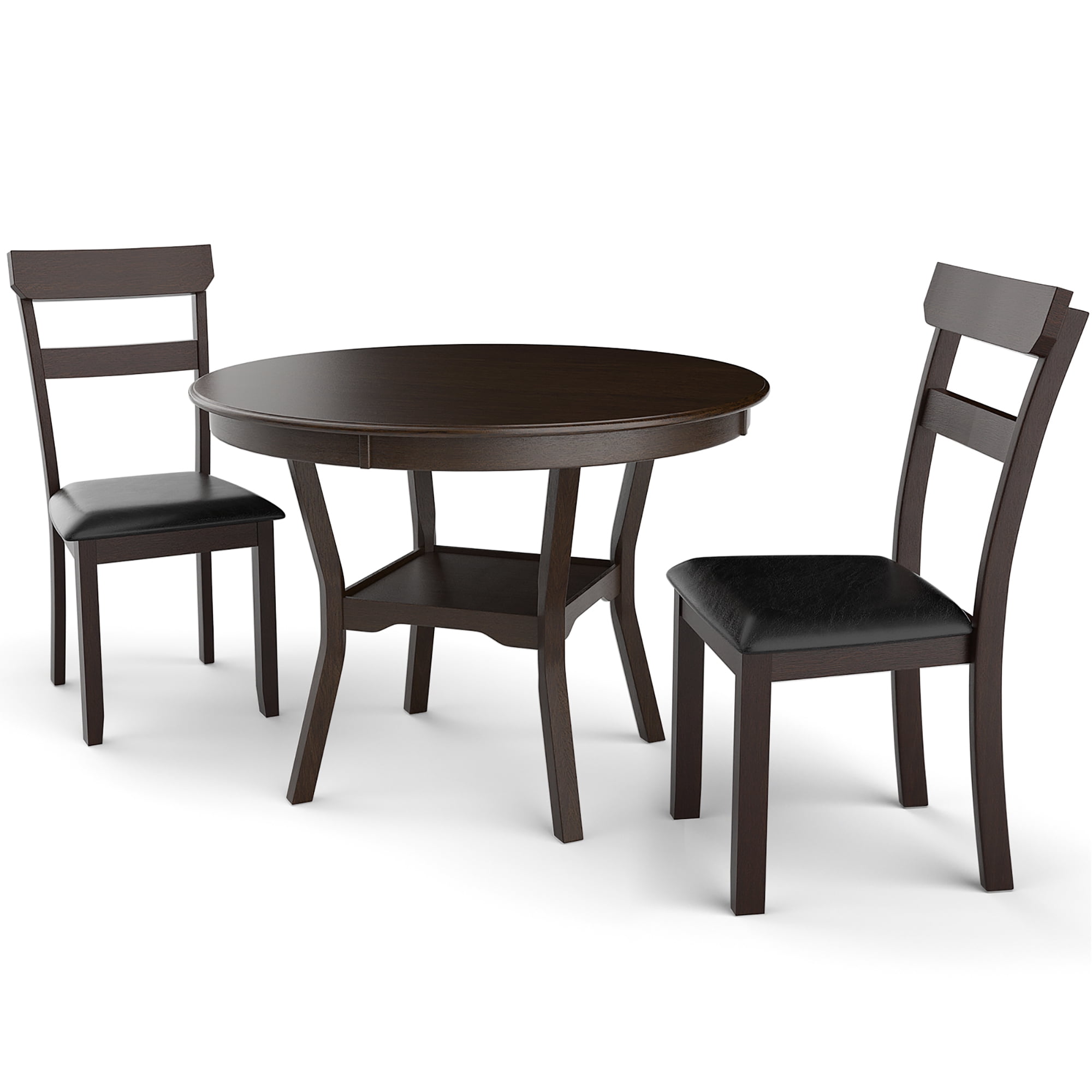 Costway 3Piece Dining Table Set Round Solid Rubber Wood Kitchen W/Dining Table&2 Chairs