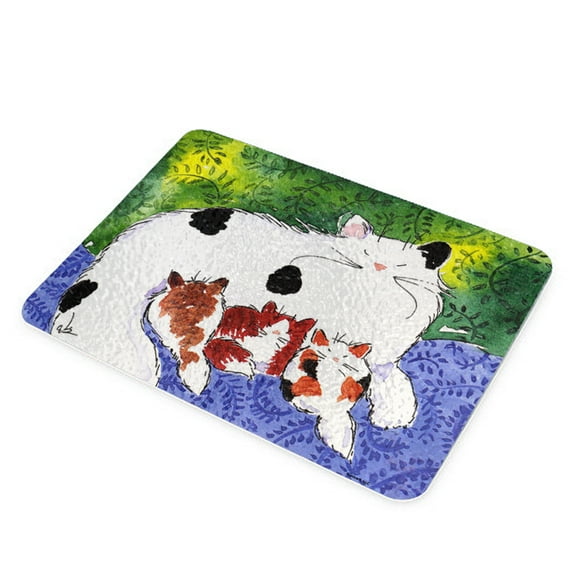 KuzmarK Glass Cutting Board - Maine Coon Kitty Family Mama and Three Kittens Abstract Cat Art by Denise Every