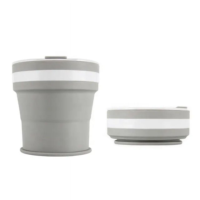 Tazas de agua plegables, tazas de café, mejoradas, tapa de taza sellada reforzada, taza de viaje para acampar de 12 oz (gris)