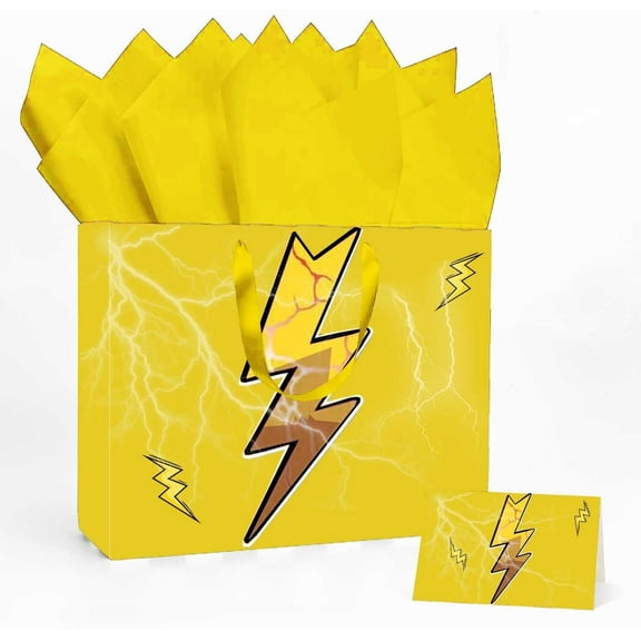 Lightning-Themed Yellow Gift Bags for Parties – Fun & Reusable Yellow Tote with Bolt Design