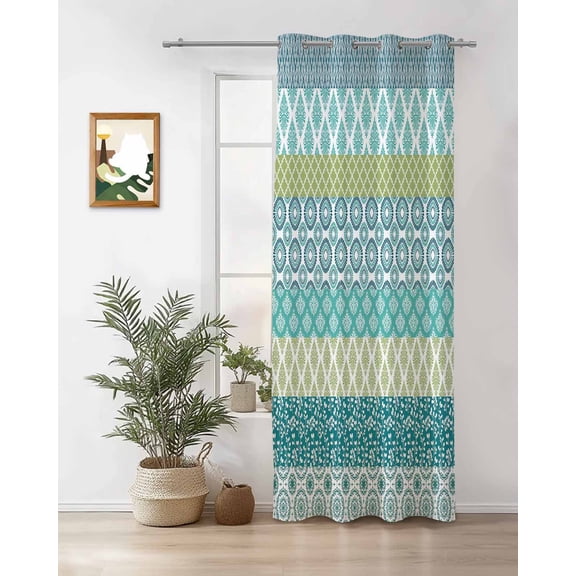 Geometric Bohemia Thermal Insulated Blackout Curtains for Bedroom 36 Length Stripes Green Blue and Turquoise Room Darkening Curtain 1 Panel Grommet Window Curtain Drape for Living Room Nursery Room