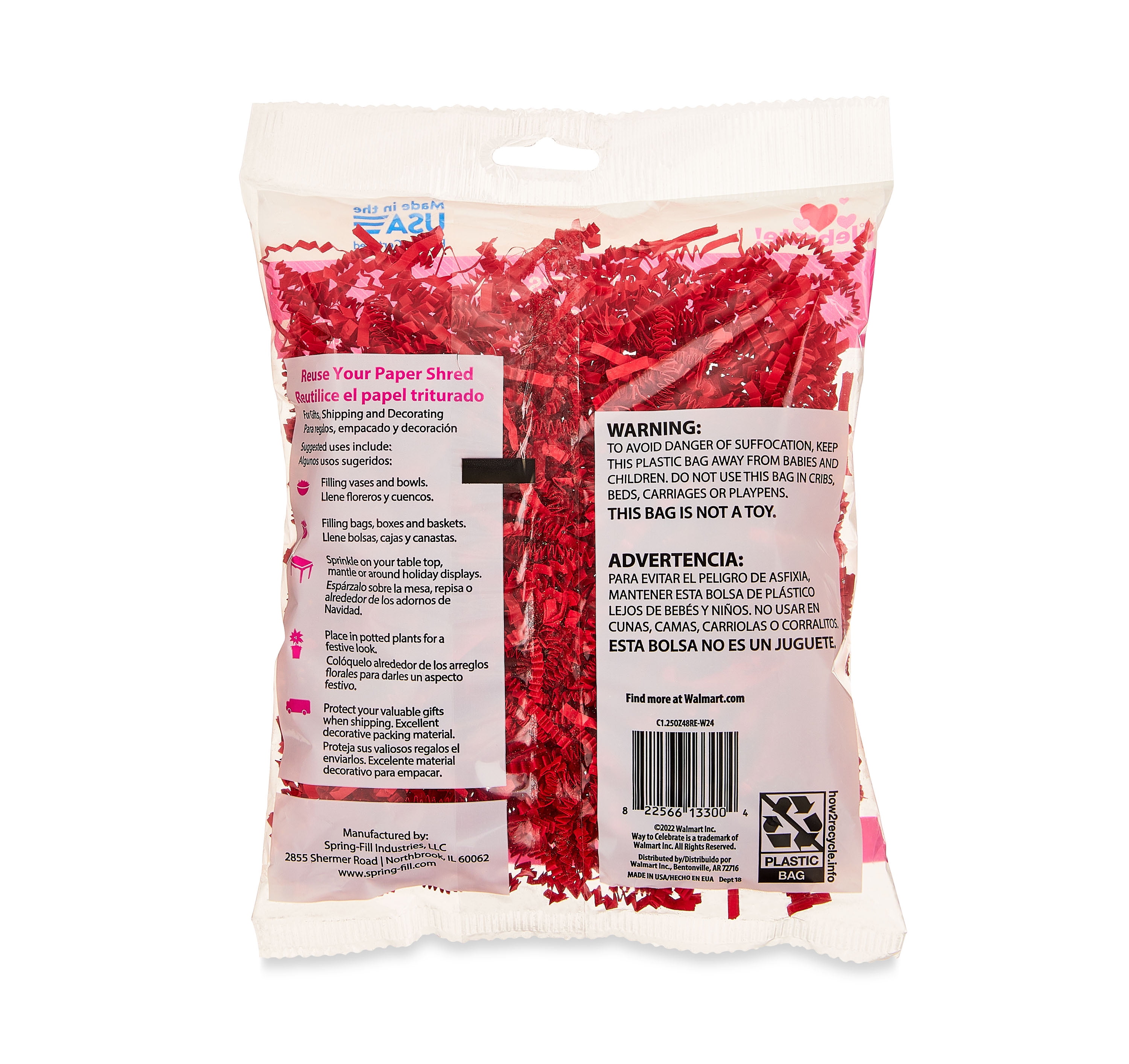 Red Color Tissue Paper Shred, 18 oz. Bag