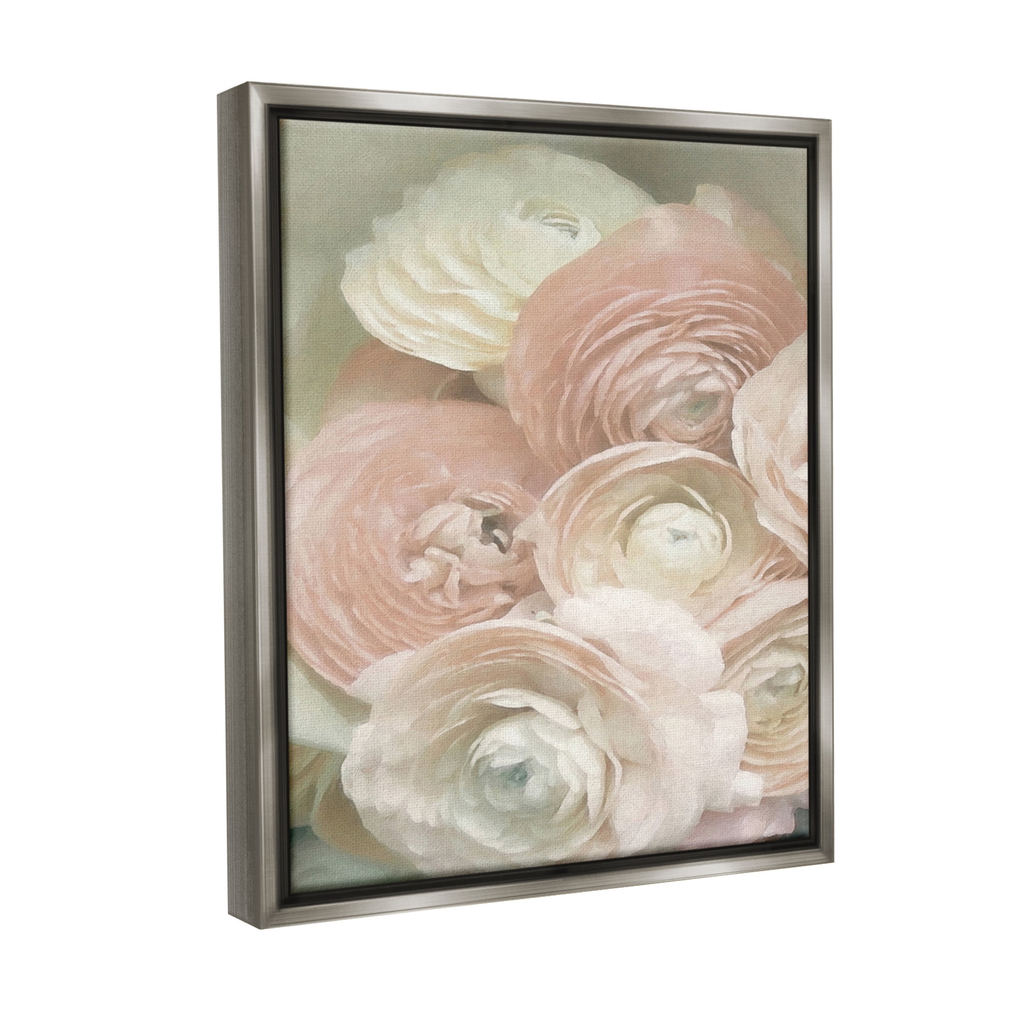 Stupell Industries Ranunculus Blooms Pattern Botanical & Floral Photography Gray Floater Framed Canvas Art Print Wall Art, 17 x 21